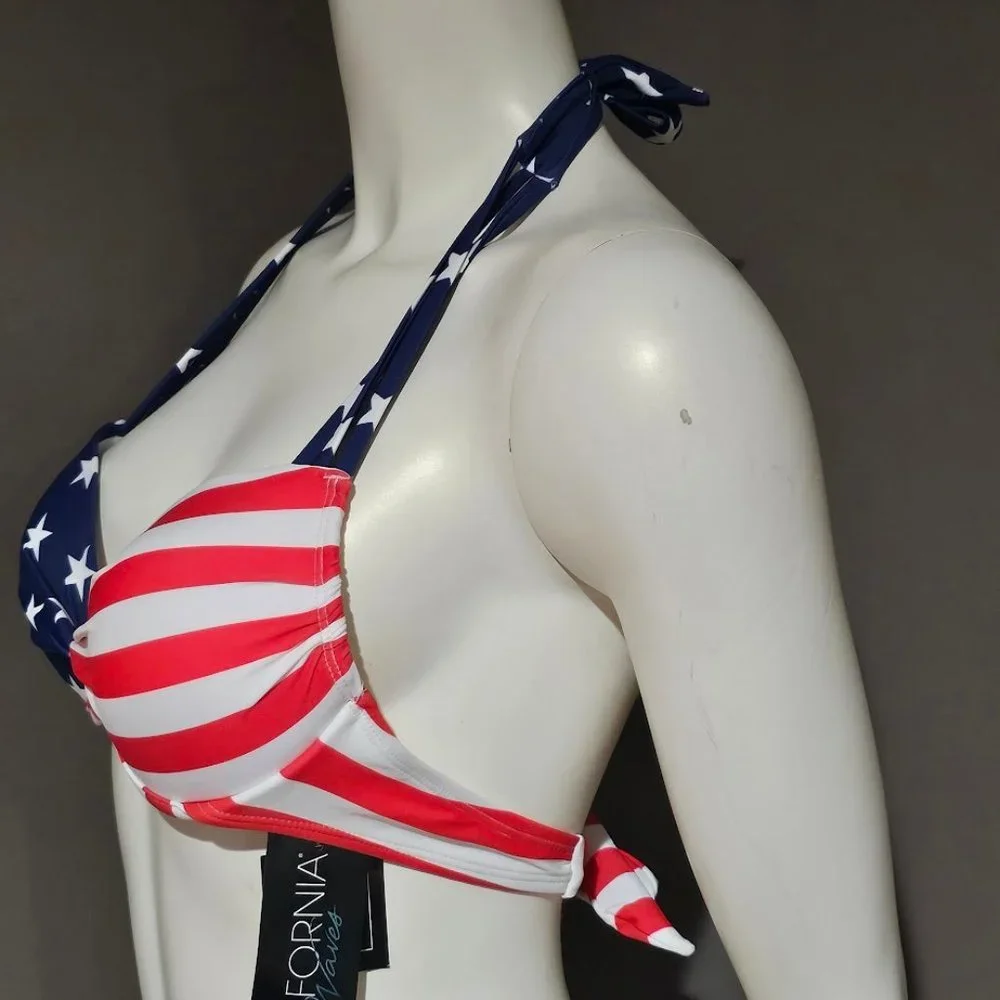California Waves Classic Stars and Stripes Strappy Underwire Bikini Top - Picture 3 of 8